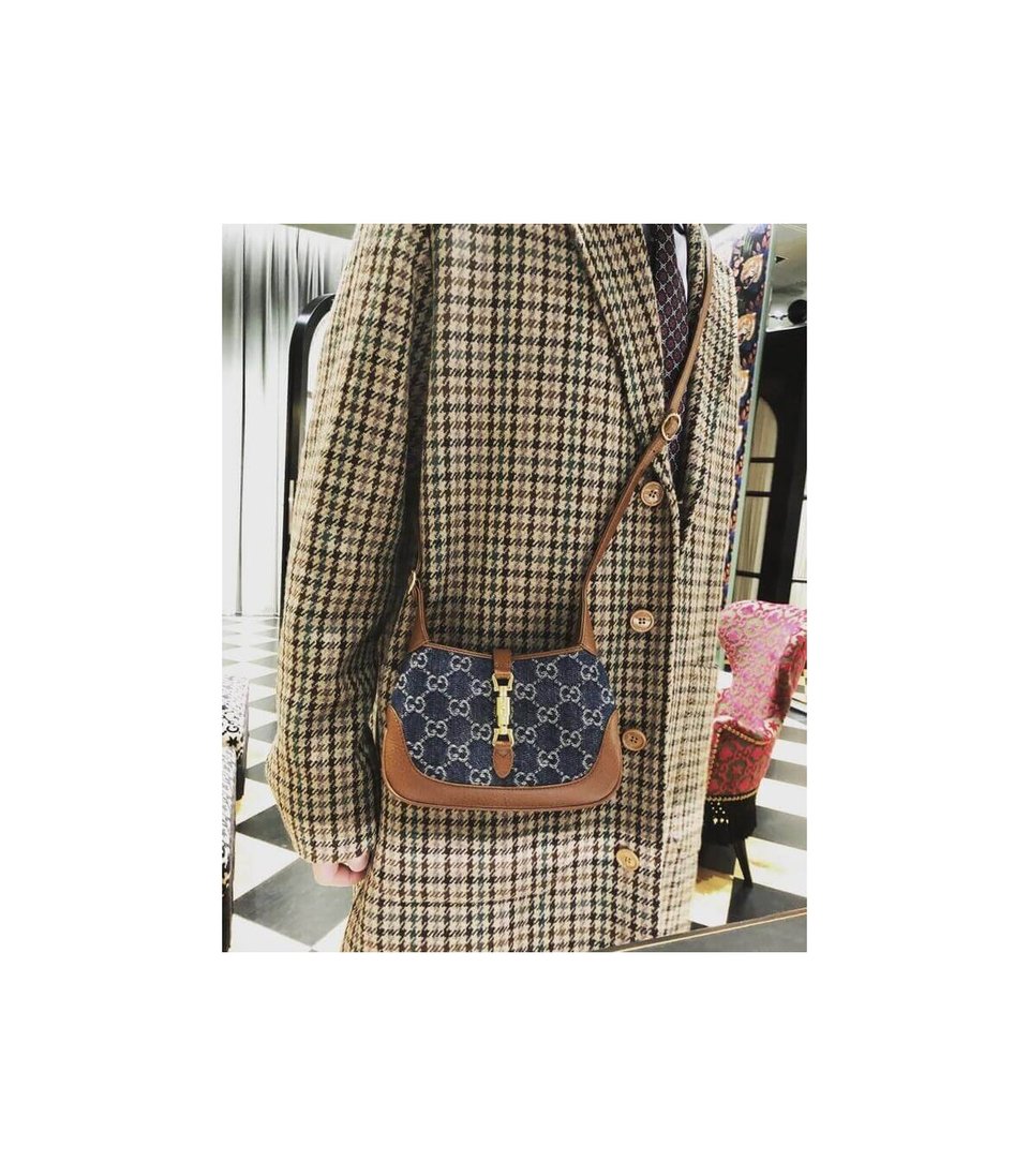 Gucci Jackie 1961 Mini Shoulder Bag in Blue Jacquard Denim 19cm view 6
