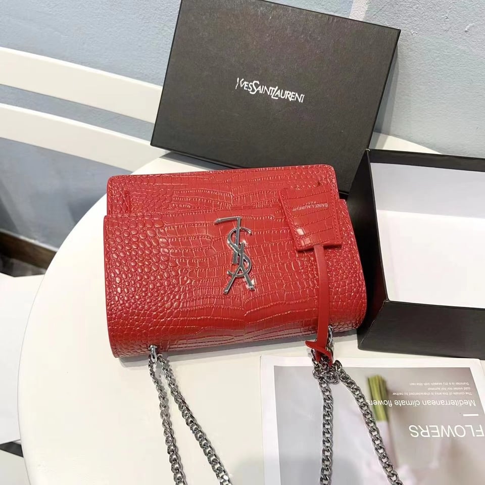 Saint Laurent Sunset Embossed Leather Bag Red view 9