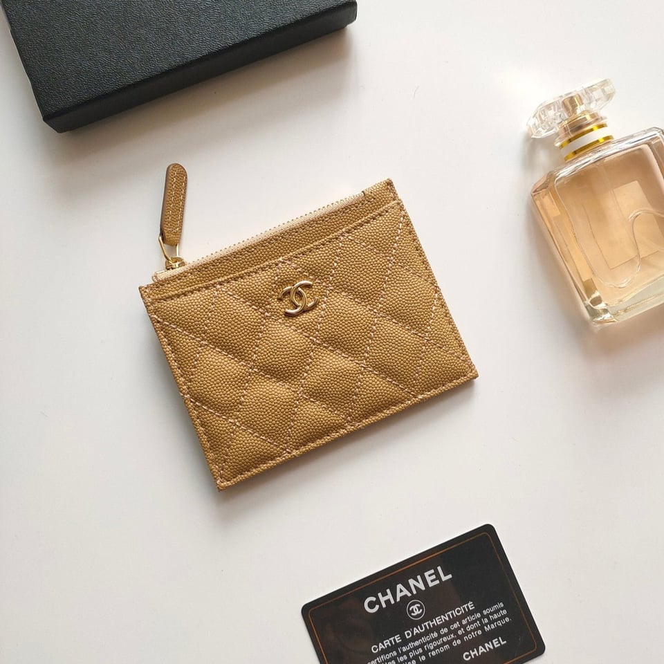 Chanel Zipped Card Holder 11.5 Amber Grained Calfskin Gold Icon view 2