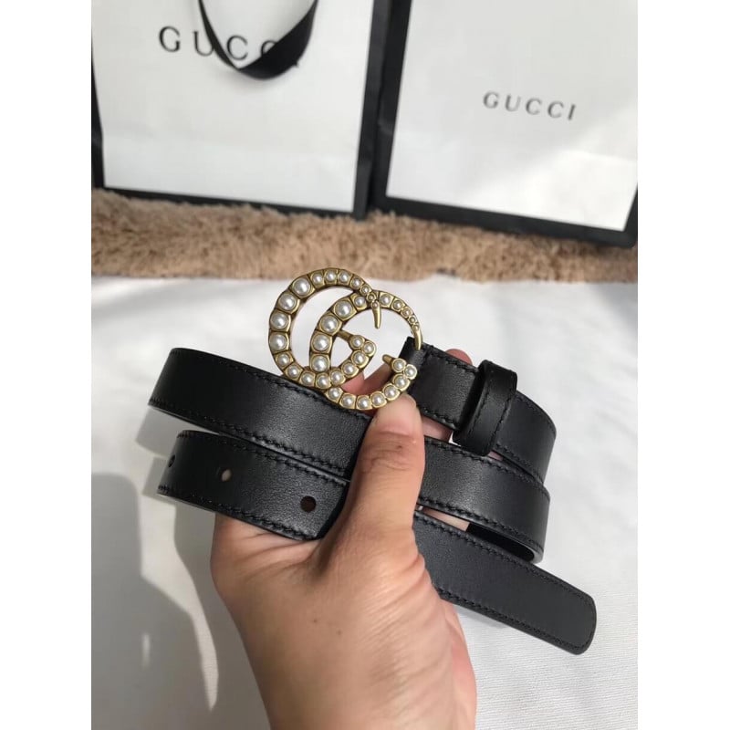 Gucci 20mm Leather Belt With Pearl Double G 453260 view 3