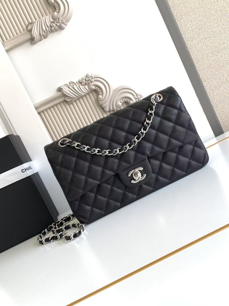 Chanel Classic Flap Bag 25 cm Black – Silver Tone Hardware A01112 view 3