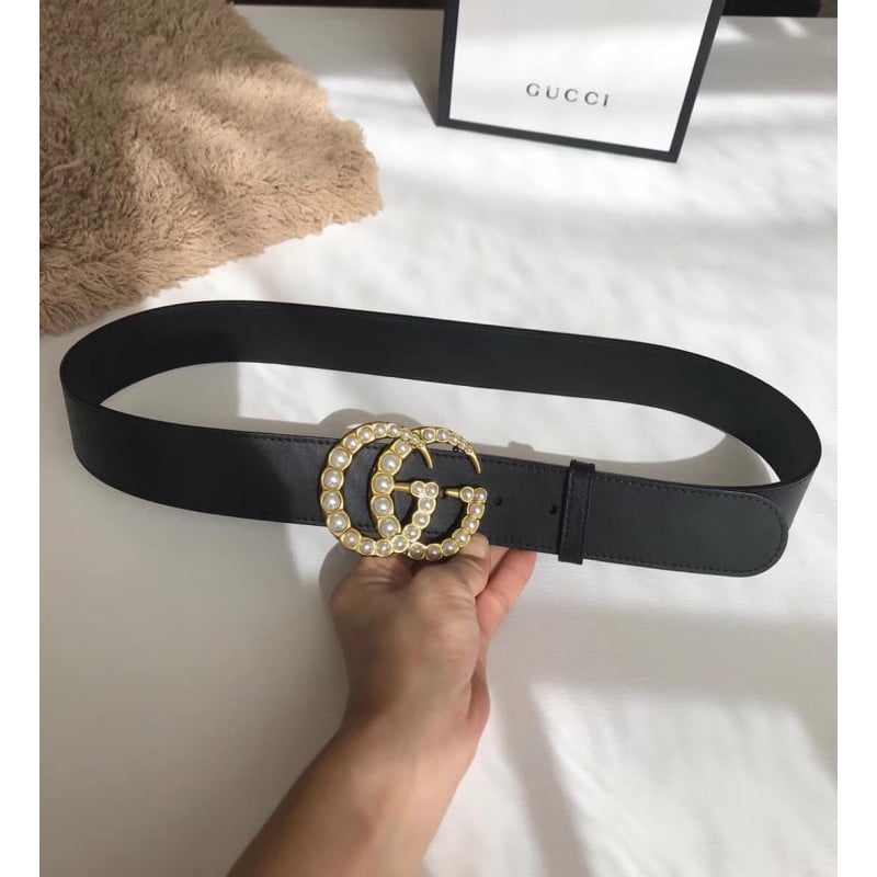 Gucci 40mm Leather Belt With Pearl Double G 453260 view 6