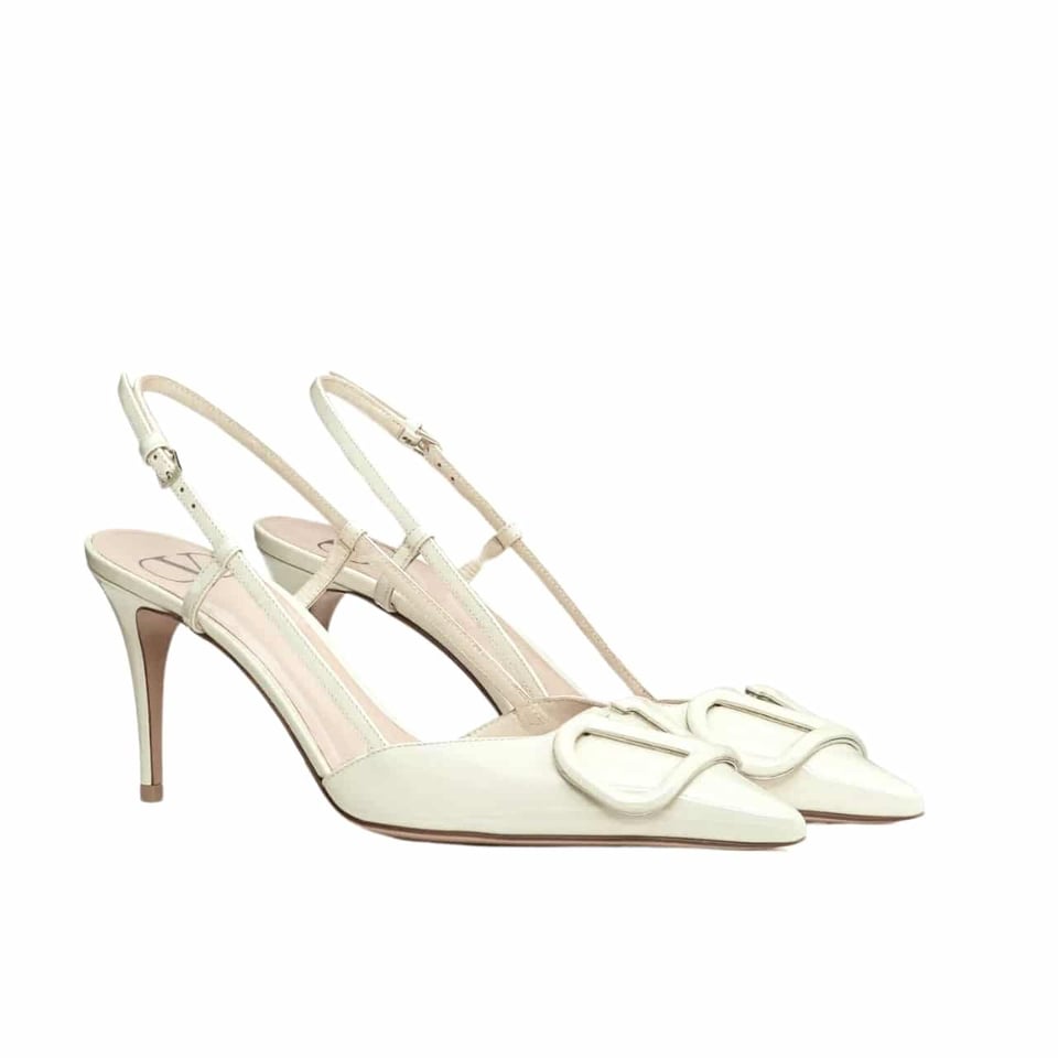 Valentino Vlogo Signature Patent Leather Slingback Pump White view 2