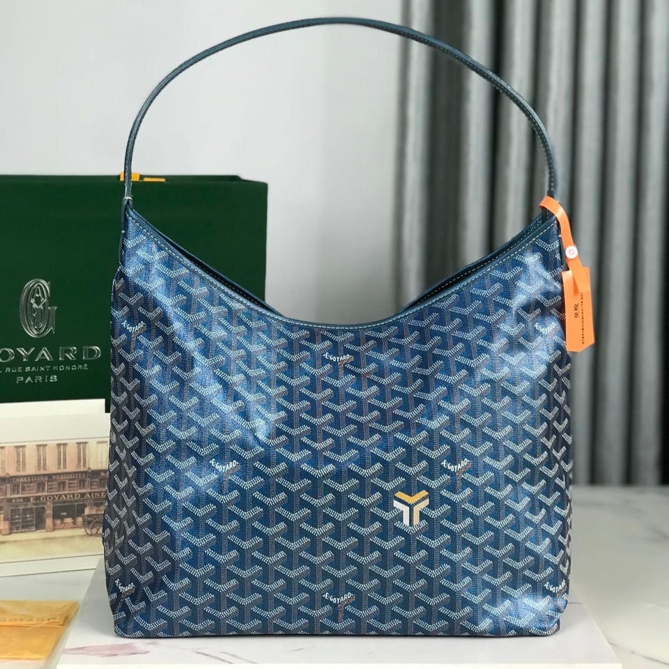 Goyard Bohème Hobo Bag 42Cm Deep Blue Canvas Chevroches Calfskin view 2