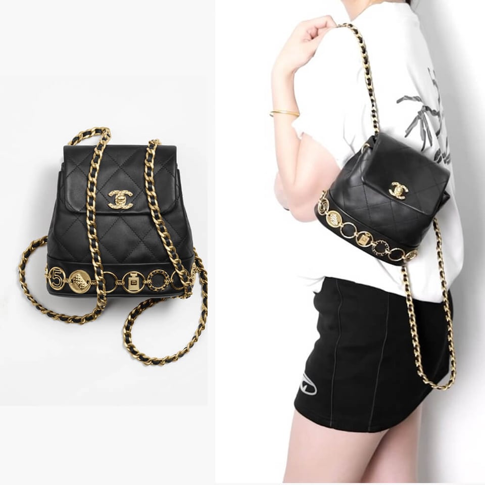 Chanel Small Backpack in Black Calfskin