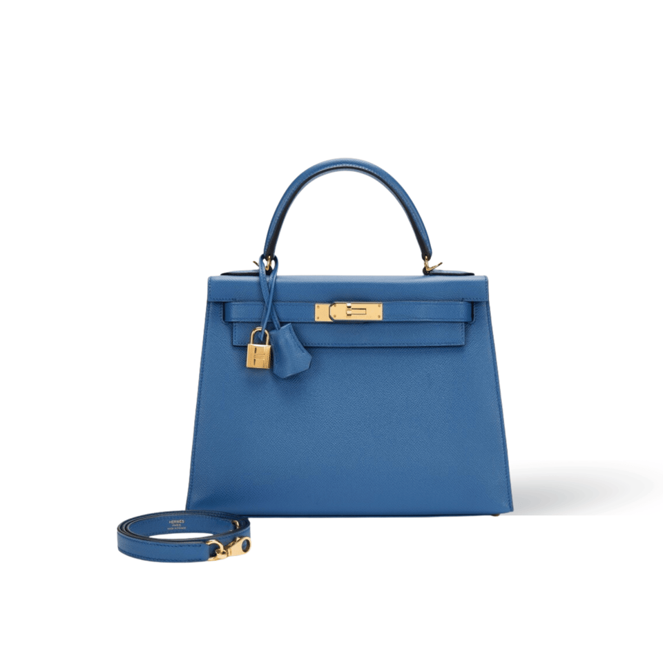 Hermes Kelly 25 Bag In French Blue Epsom Leather For Women 25cm/10in view 2