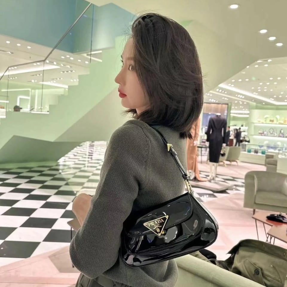 Prada Cleo Bag In Brushed Leather With Triangle Logo Black 24Cm view 7