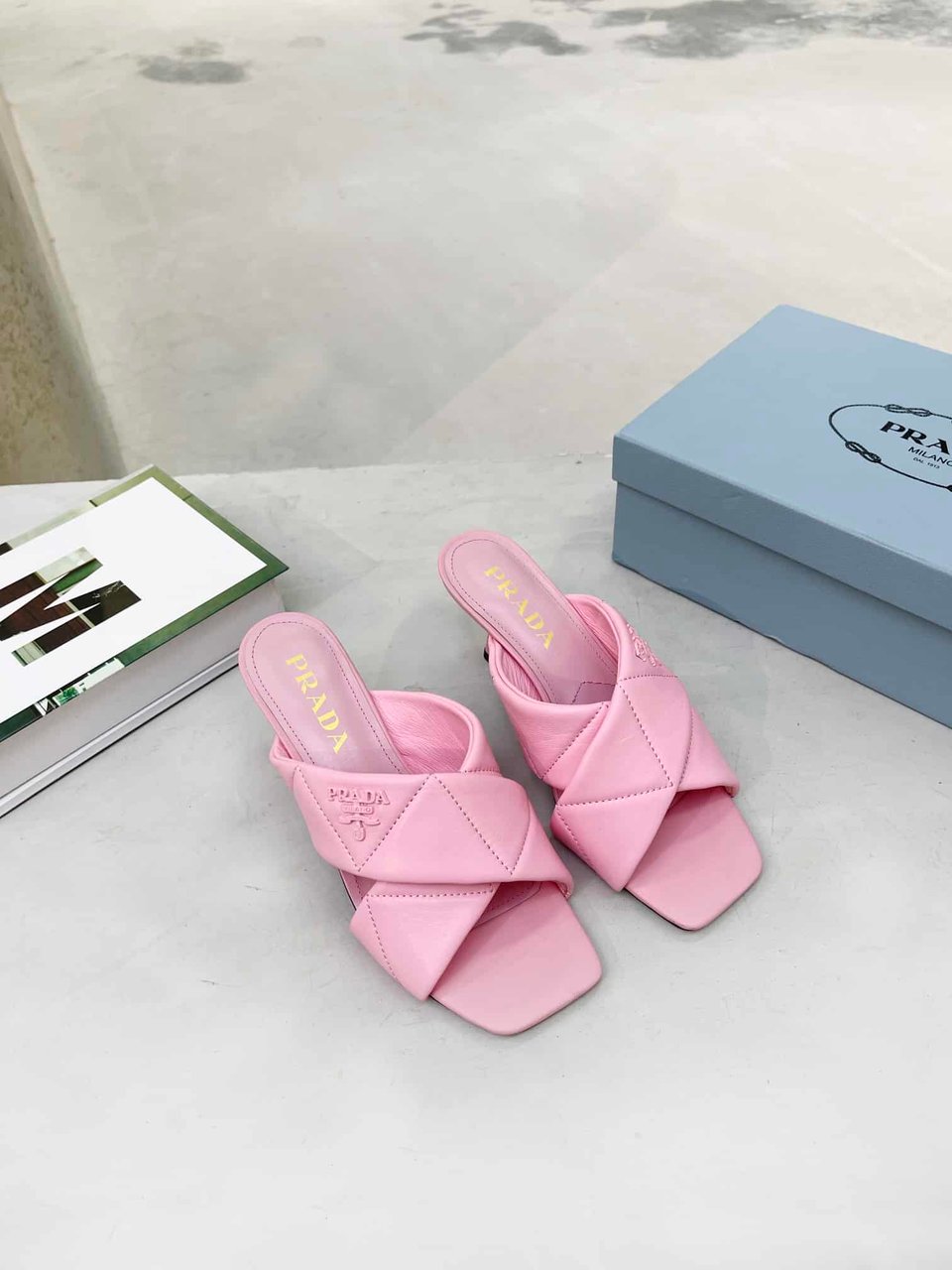 Prada Quilted Leather Mule Pink view 5