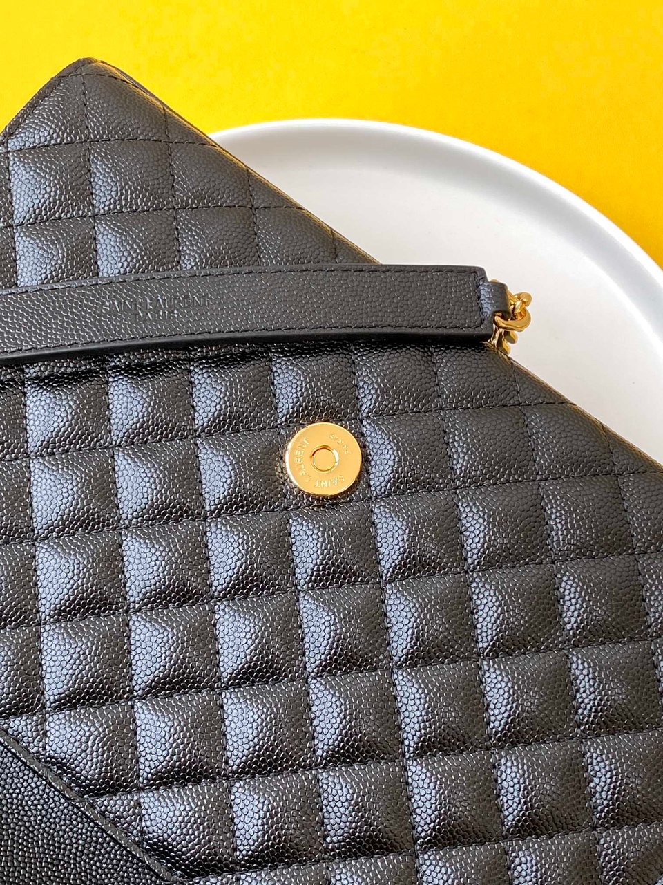 Saint Laurent Envelope Medium Chain Bag In Supple Matelasse Leather Black Gold 24Cm view 5