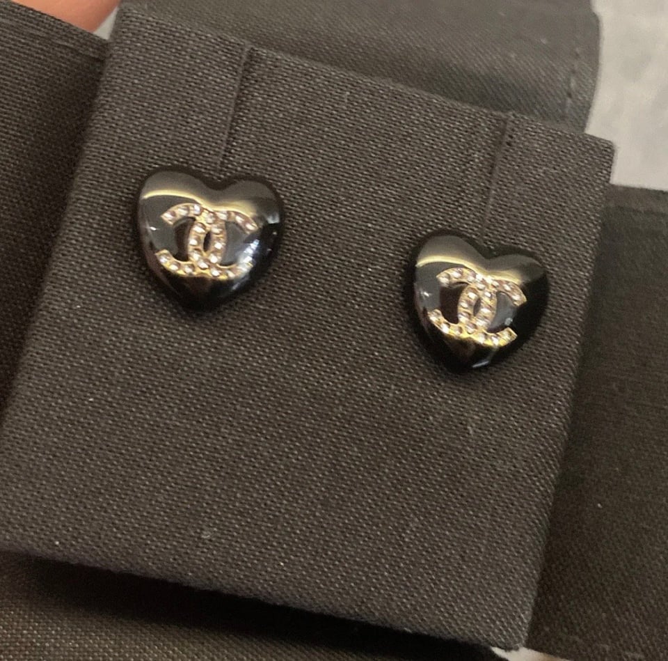 Chanel Cc Black Heart Earrings view 3