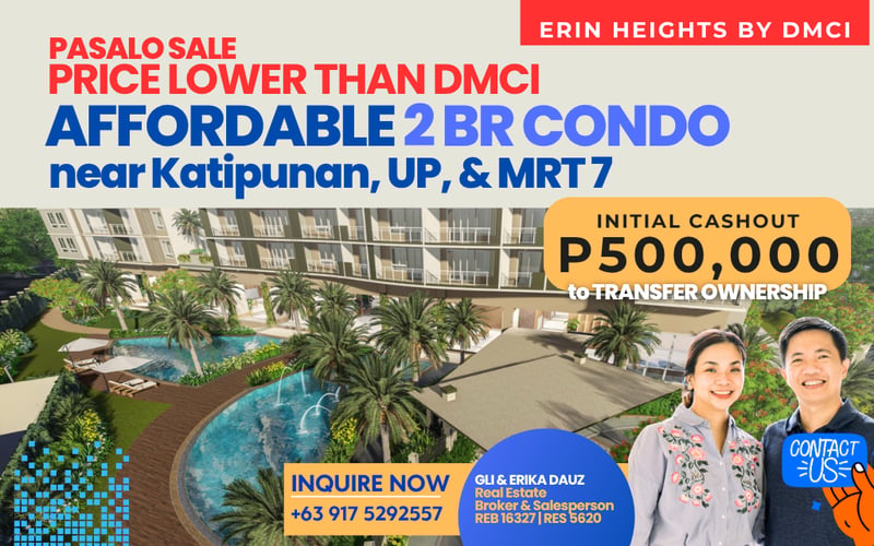 PASALO! Below Market Deal: 2 Bedroom with Balcony at The Erin Heights by DMCI Homes