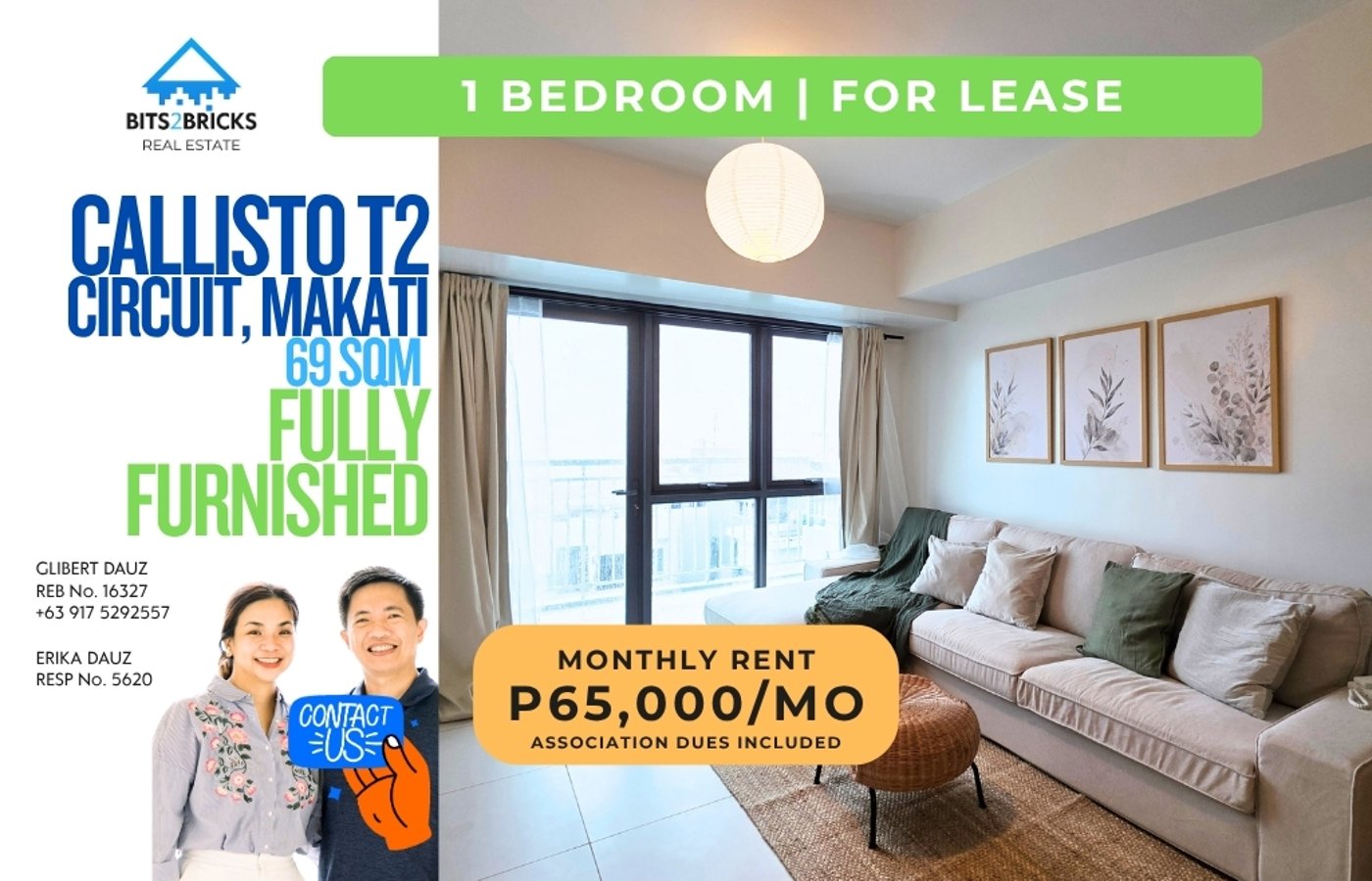 Spacious, Fully-Furnished 1BR with Balcony for Lease in Callisto Tower 2, Circuit Makati