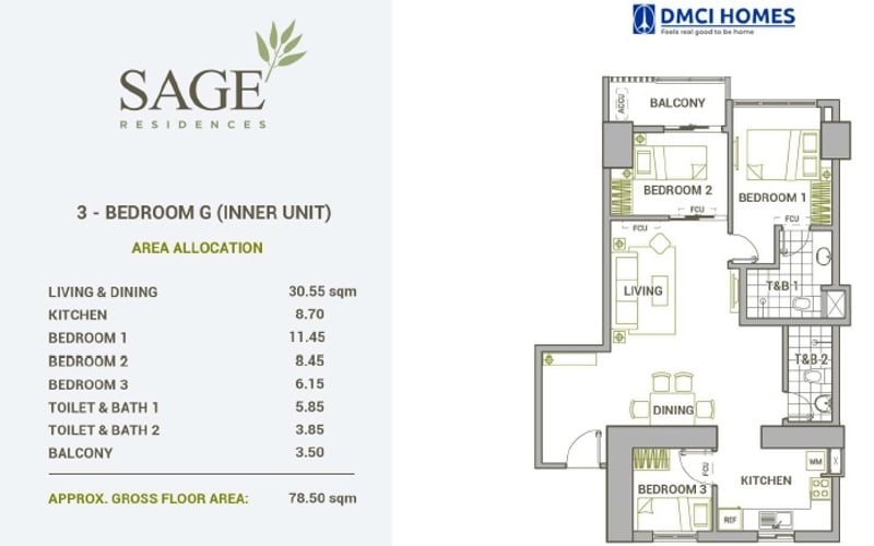 RARE 3BR on Atrium Floor with parking Pasalo in Sage Residences