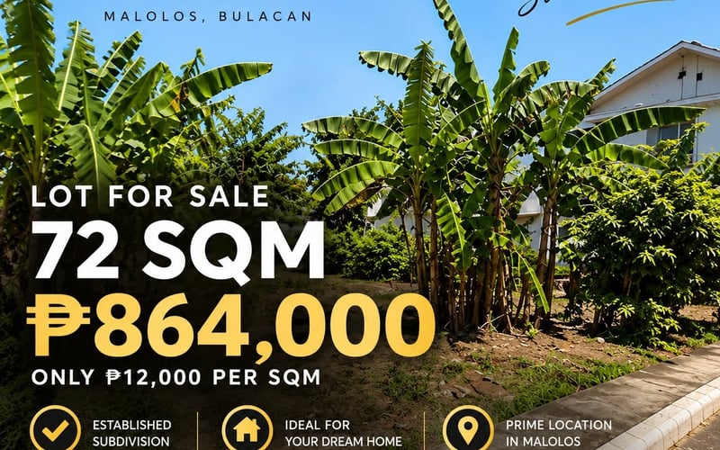 YOUR OWN LOT IN MALOLOS FOR ₱864,000!