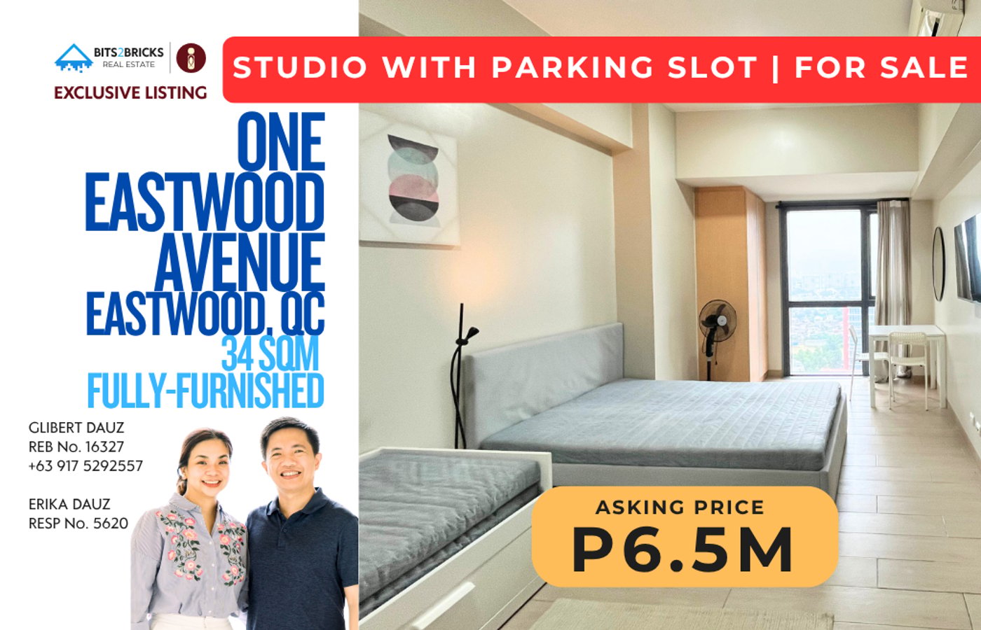 Fully Furnished RFO Studio with Parking in One Eastwood Avenue Tower 2