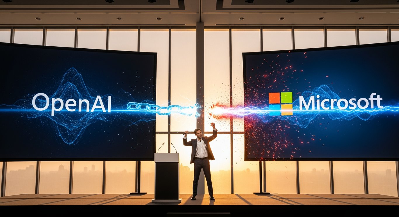 Mustafa Suleyman states that OpenAI was previously used to stop Microsoft from seeking AGI, but now the tech giant can compete freely.