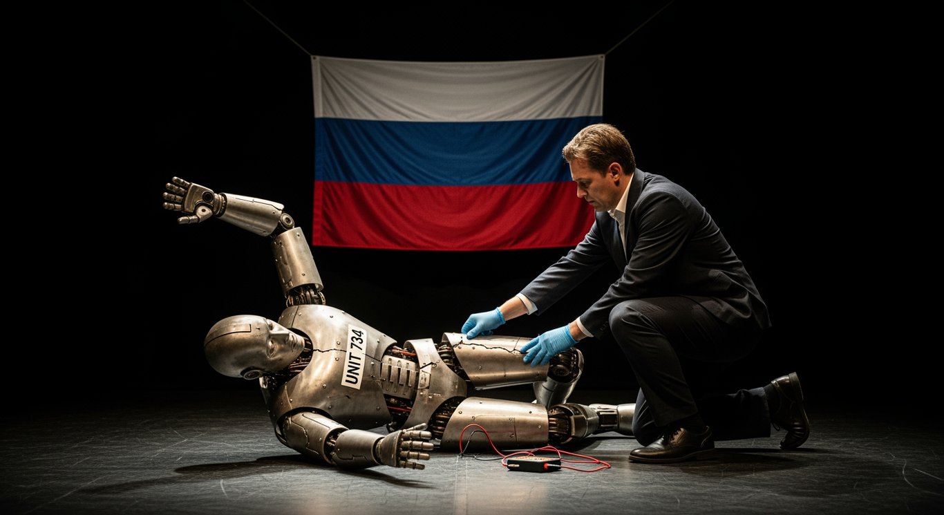 Russia's inaugural AI humanoid robot tumbles on stage