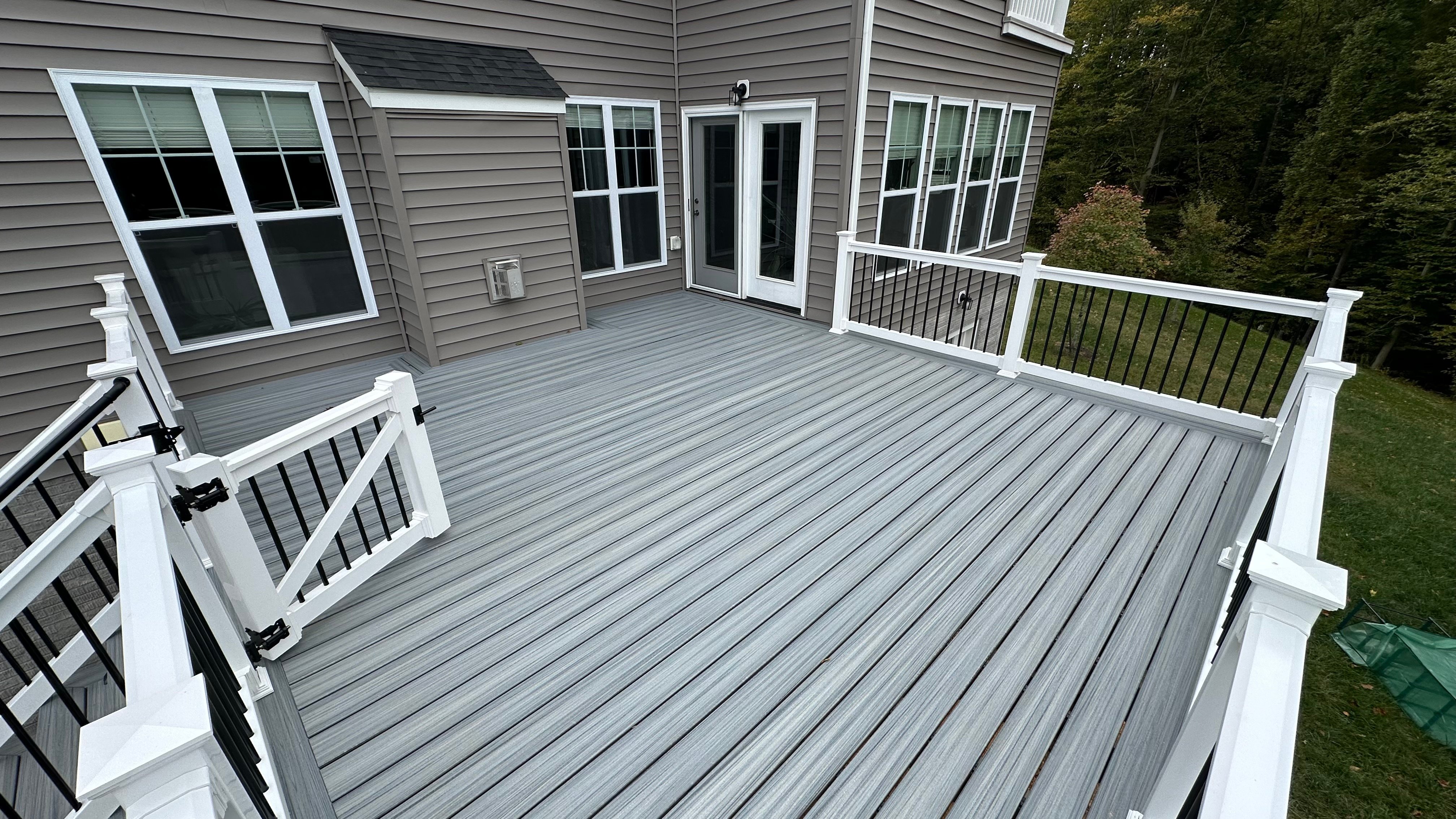 Upgryd's close-up view of a stunning, foggy wharf decking project in Fogelsville, PA, featuring premium Trex decking materials.