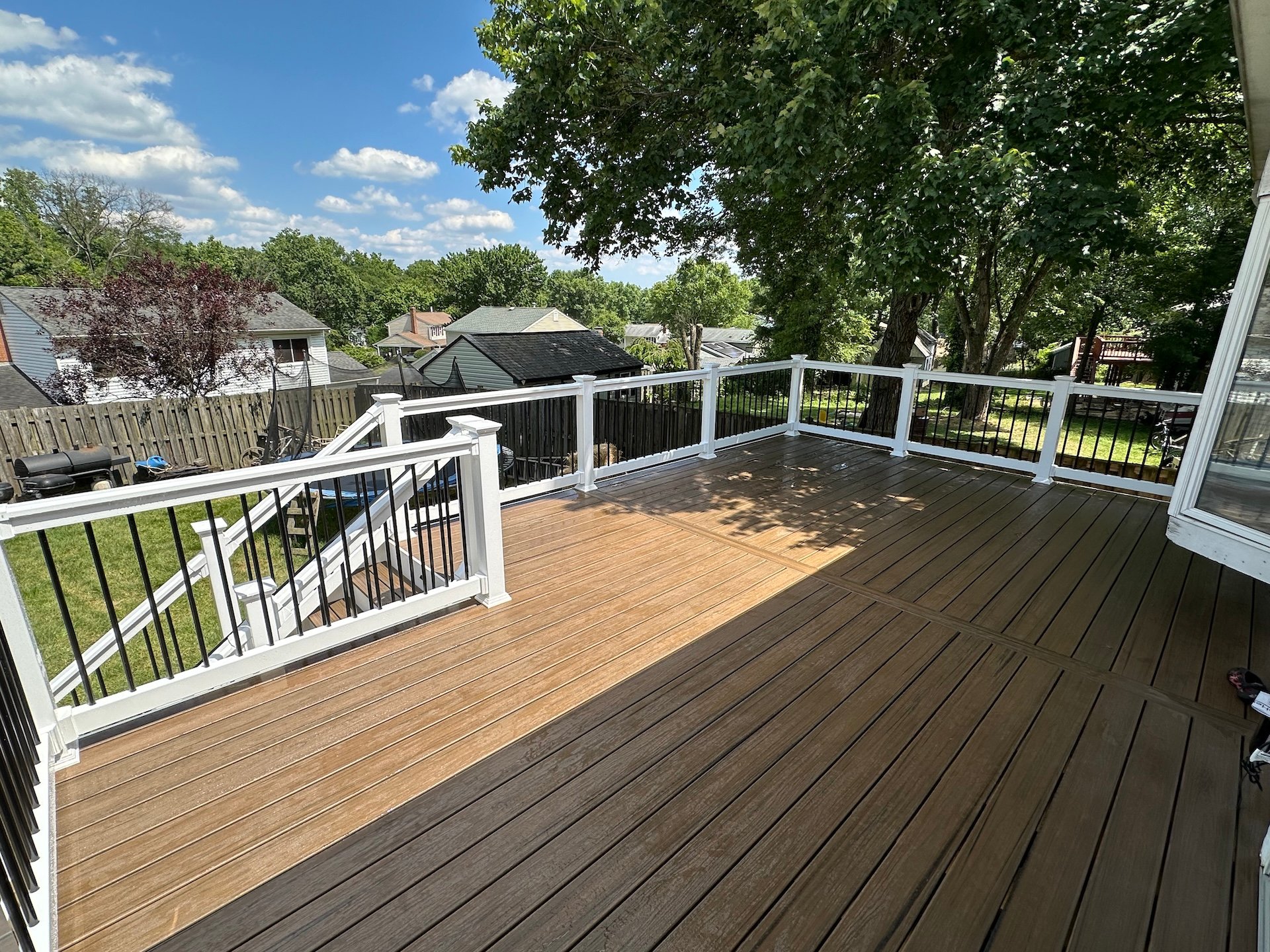 Upgryd custom deck with Deckorators Khaya decking, angled view.