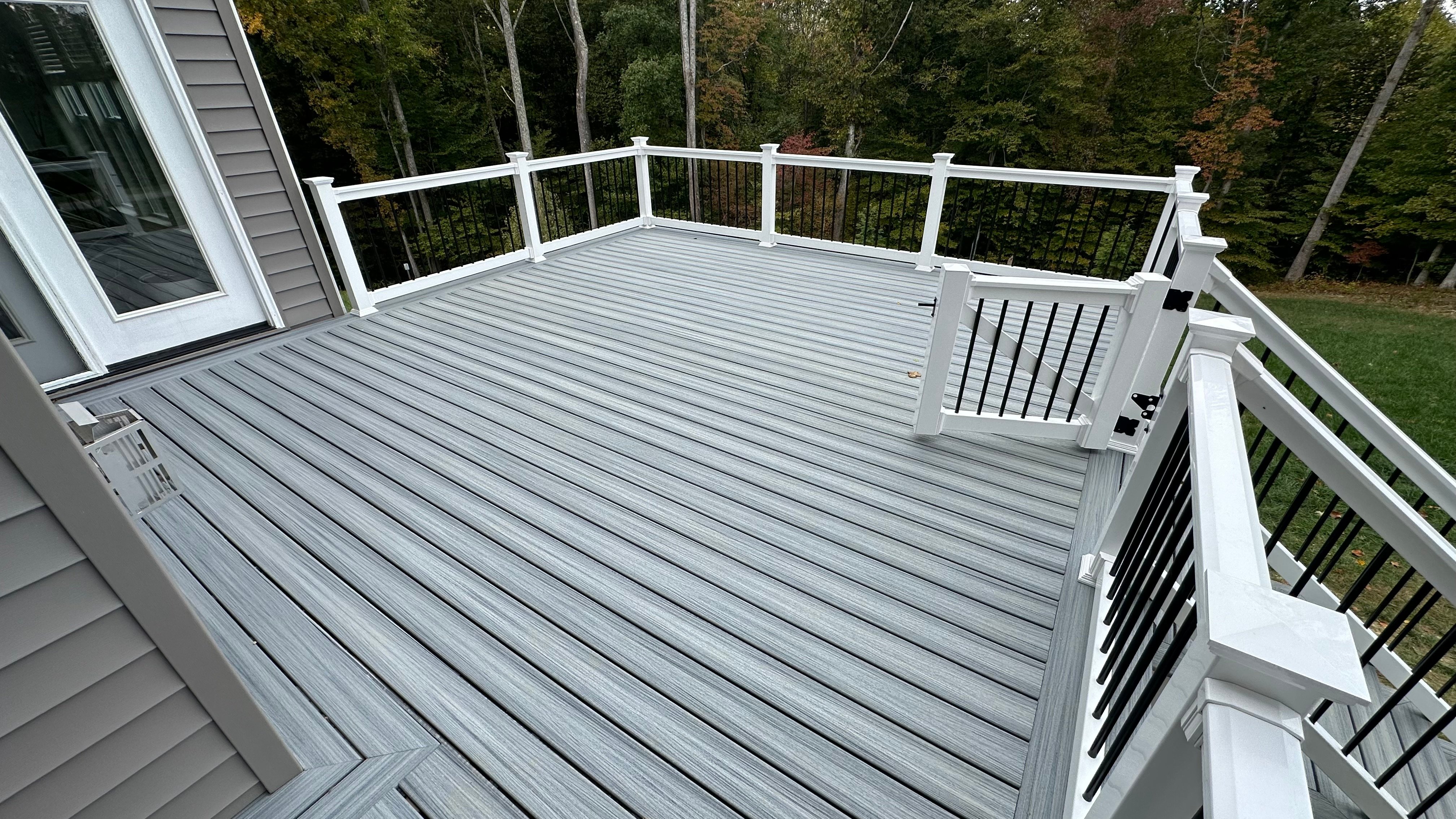 Upgryd Trex deck overlooking a foggy wharf in Fogelsville, PA.