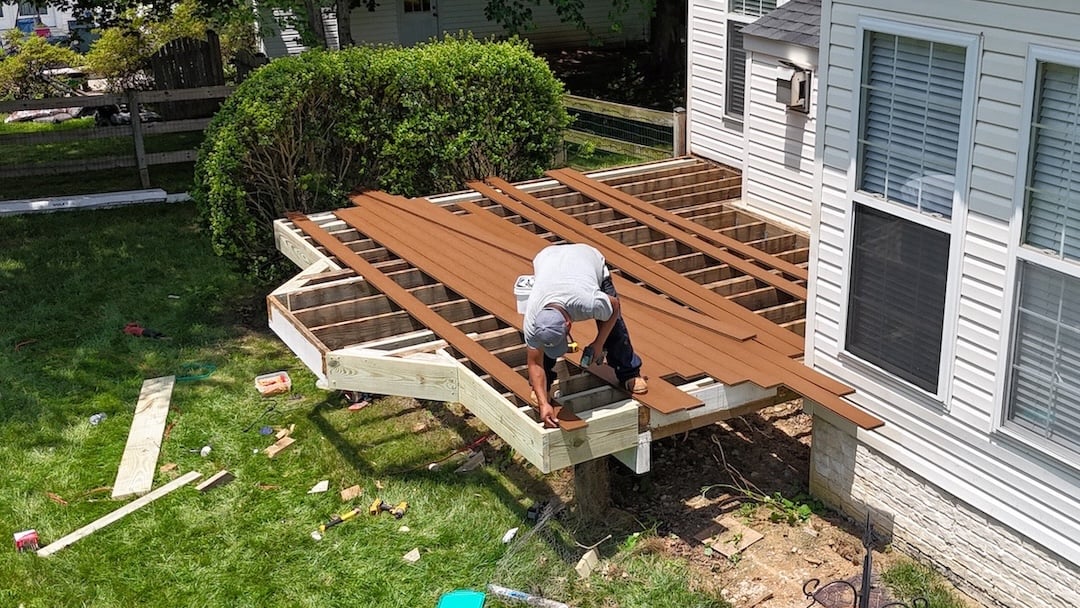 Side view of Trex Select Decking installation on a deck surface replacement project in Allentown PA