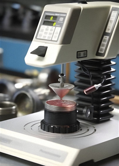 An image of the device that is used to test the consistency of vehicle grease. The test is called a Cone Penetration Test.