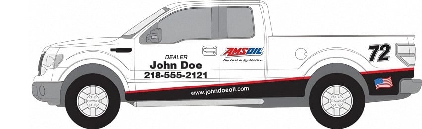 An image of an AMSOIL Dealer pick-up truck with all the decals.