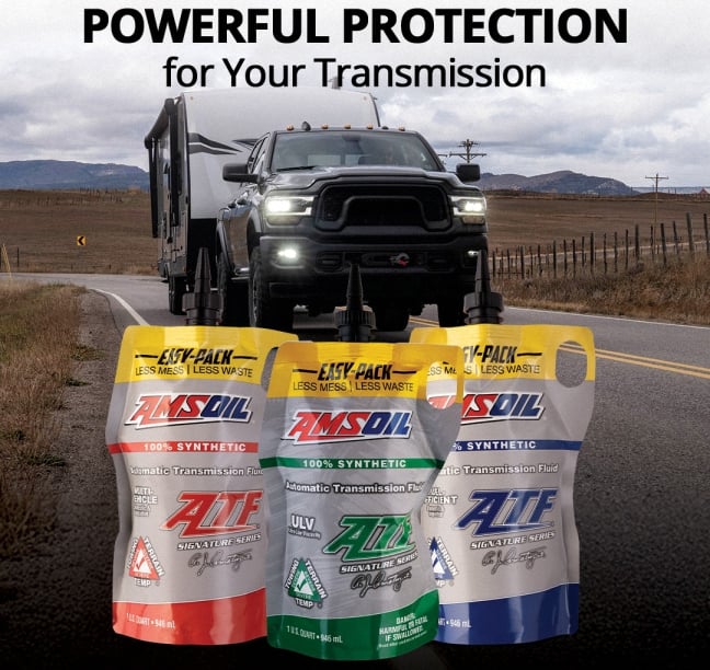 Powerful protection for your vehicle's transmission. AMSOIL ATF 100% synthetic easy pacts.