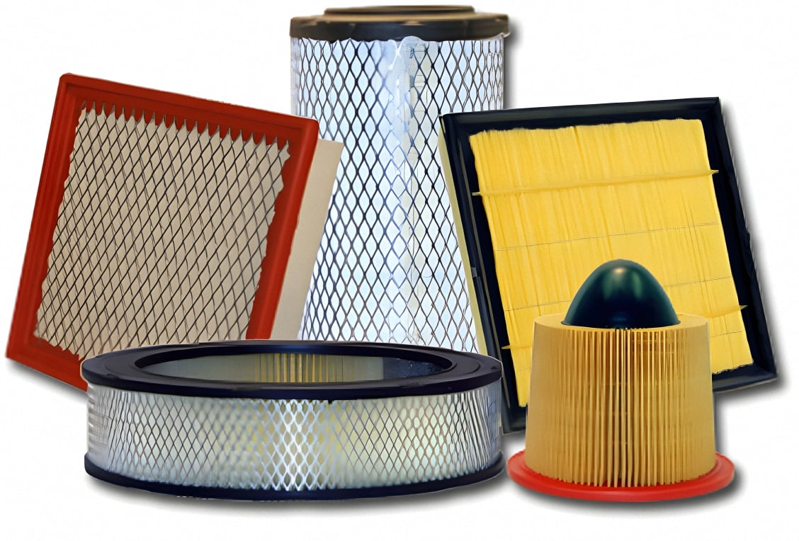 An image showing various WIX branded Engine Air Filters for different types of vehicles, both cars and trucks.