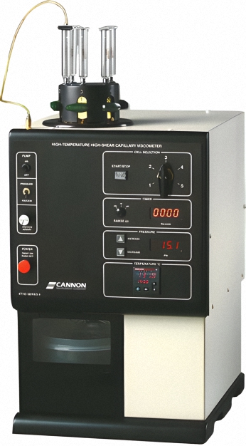 A picture of a High-Temperature High-Shear Capillary Viscometer designed to determine the apparent viscosity of an oil under conditions of high shear at high temperatures.