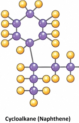 A model showing a cycloalkane, also known as a naphthene, which are saturated hydrocarbon compounds.