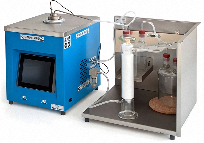 An image of a device used to test the Noack Volatility of a motor oil using the ASTM D-5800 evaluation test.