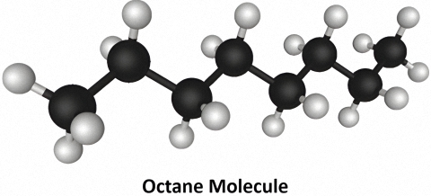 An image showing an Octane Molecule, which is a hydrocarbon molecule made up of carbon atoms.
