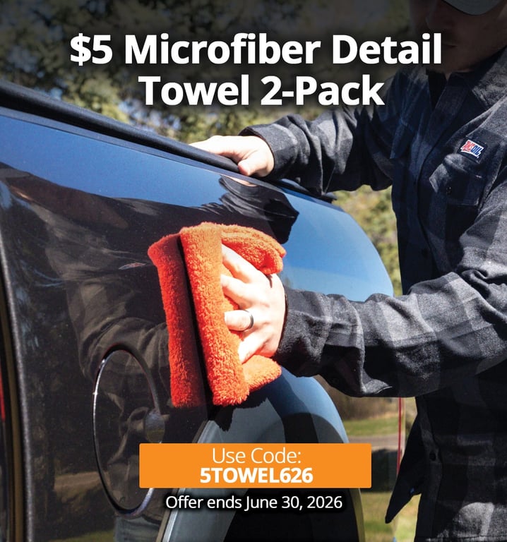 For a limited time, Preferred Customers and Catalogue Customers will receive a 2-pack of AMSOIL Microfiber Detailing Towels for the low price of only $5 when they use special promotional code 5TOWEL626 at checkout. This AMSOIL Microfiber Detailing Towel features an ultra-soft, lint-free, borderless design for a shinny streak-free finish every time. It is very versatile as it can be used for both interior and exterior detailing applications. It's very high absorbency also reduces streaks and requires fewer passes. This special 2-pack offers an exceptional value and convenience. This Special Promotional Offer will end Tuesday, June 30, 2026, at midnight.