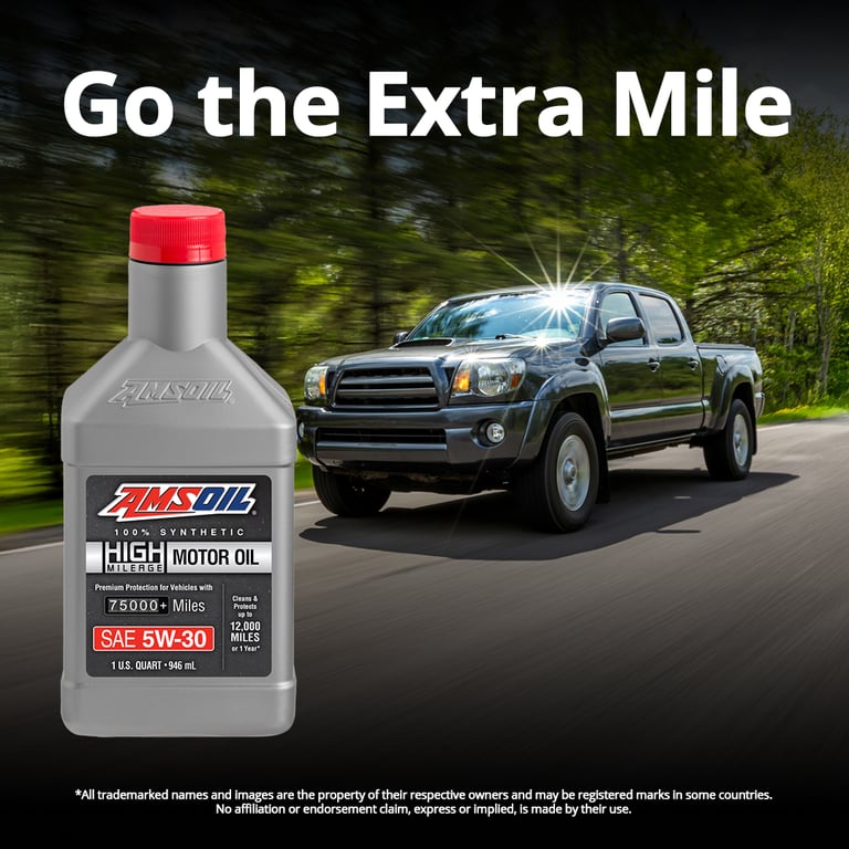 Go the extra mile with AMSOIL 100% synthetic high mileage motor oil.