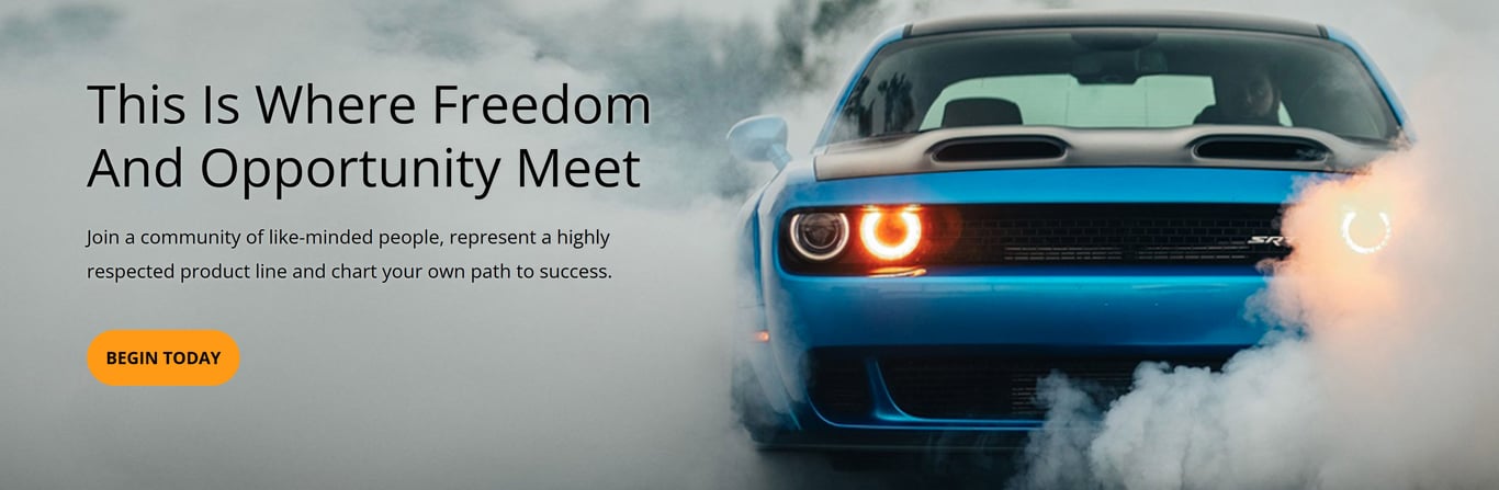 A clickable banner with the words: This is where freedom and opportunity meet. Join a community of like-minded people, represent a highly respected product line and chart your own path to success.