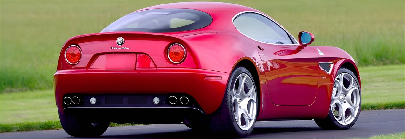 An image of a red Alpha Romeo 8C high-performance European sports car. Your high-performance cars will run better, be more reliable, and last longer if you use Premium Full Synthetic AMSOIL European Motor Oil it. An engine oil you can depend on!