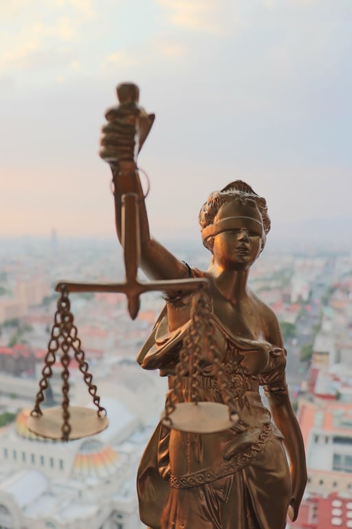 la justice sous forme de statue, les yeux bandés tenant une balance