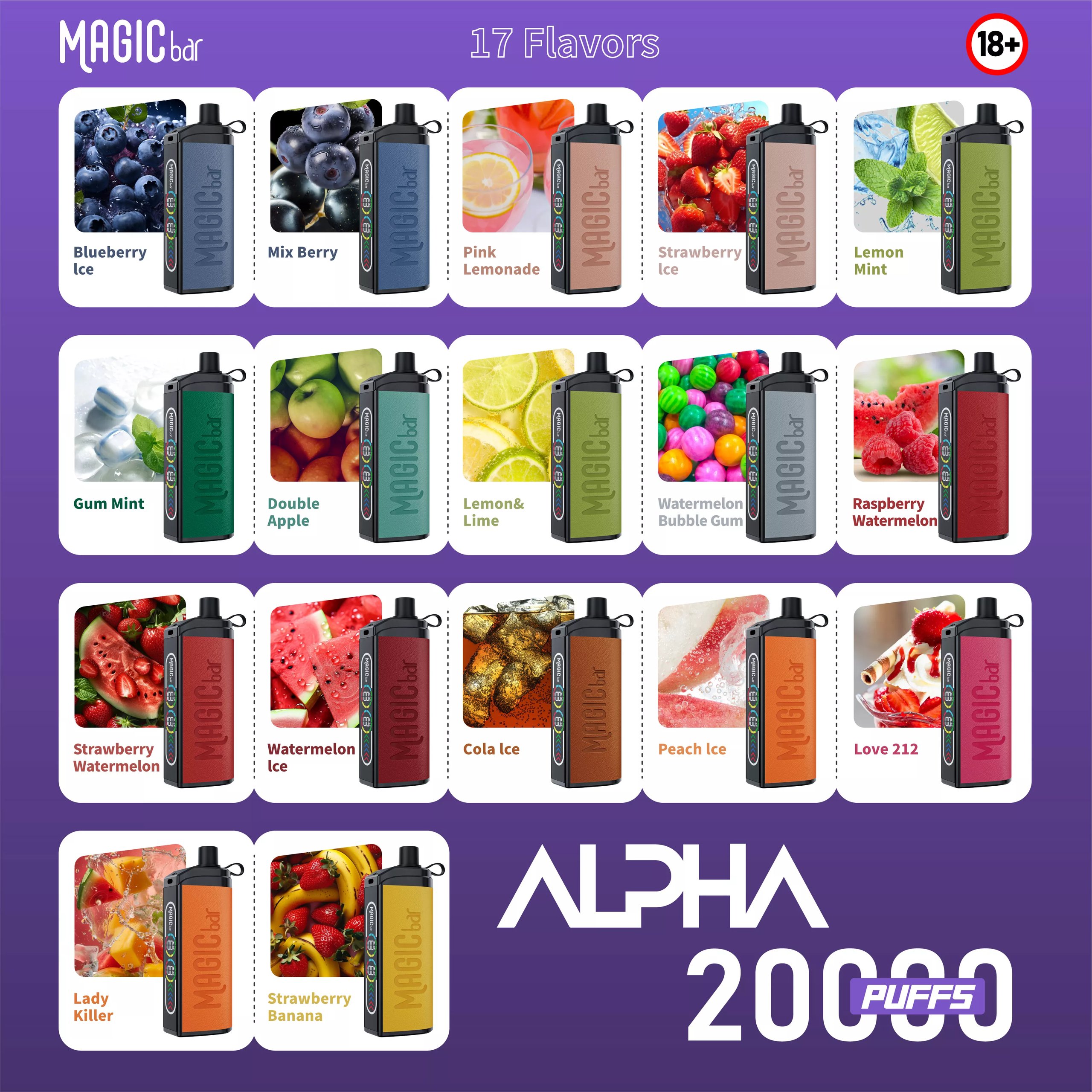 Magic Bar Alpha 20000 Puffs – Original Authentic Rechargeable Disposable Shisha Smoke Vape Pen with Low Nicotine