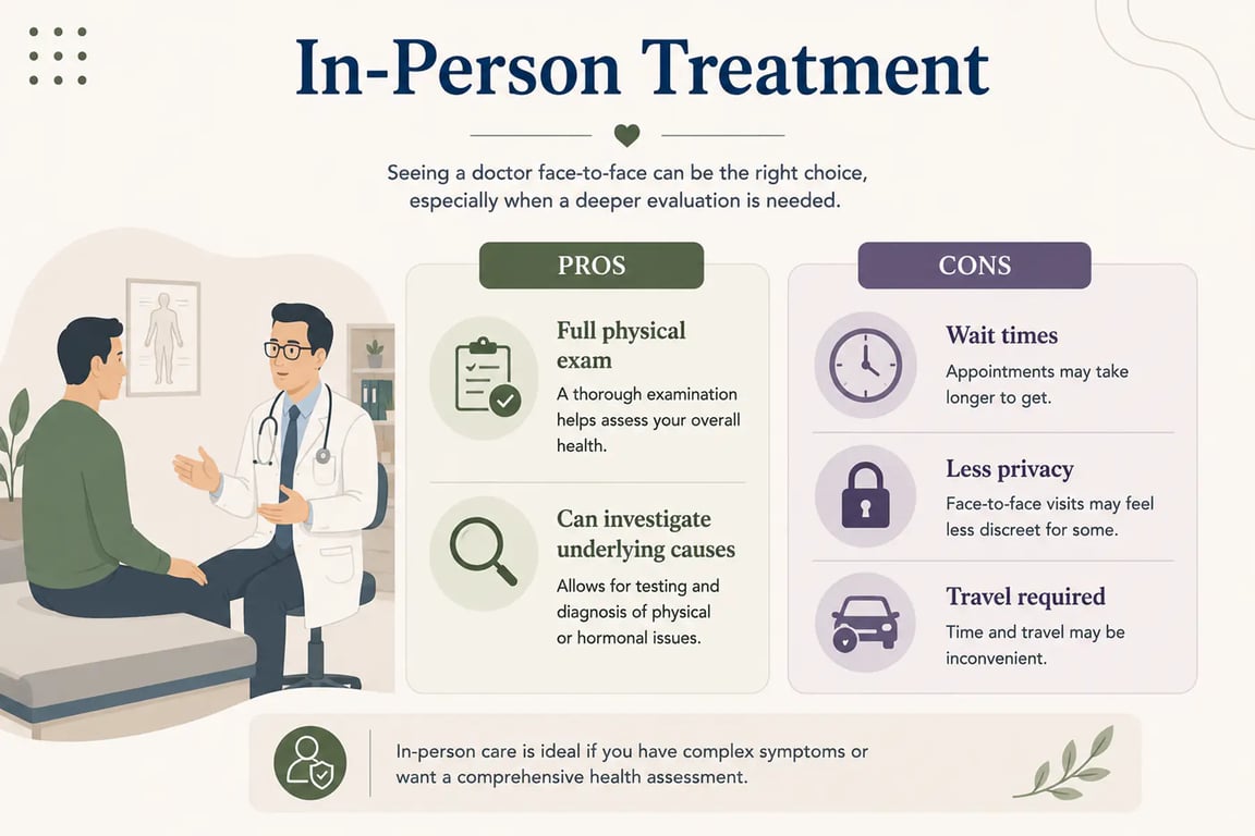 Online vs In-Person ED Treatment Pros, Cons & What to Choose