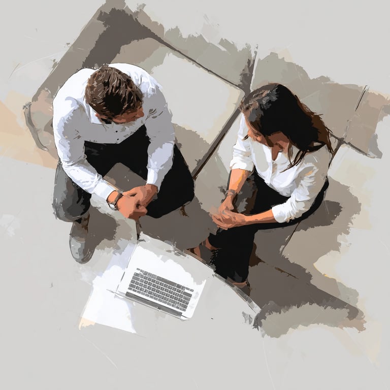 Manager and employee reviewing work together in a calm setting