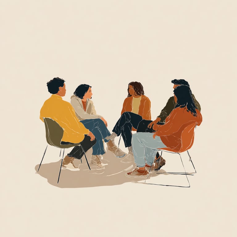 Team members in a relaxed check-in meeting