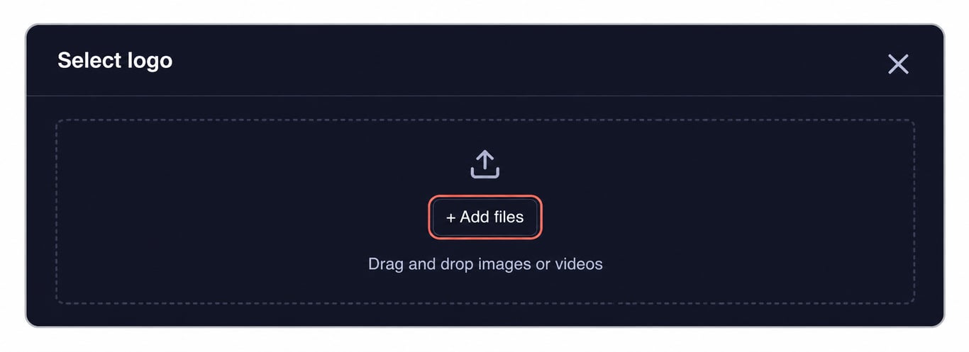 Select logo media picker with Add files and a drag-and-drop upload area.