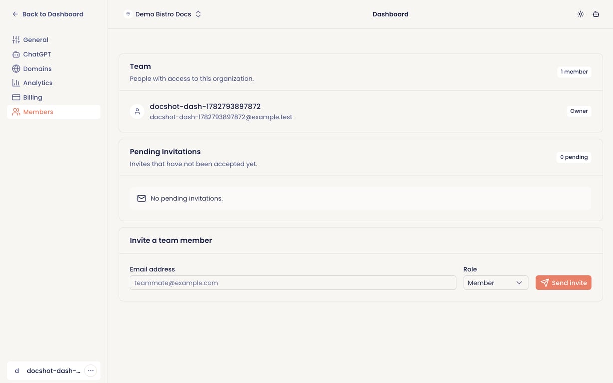 Inviting a team member from organization settings