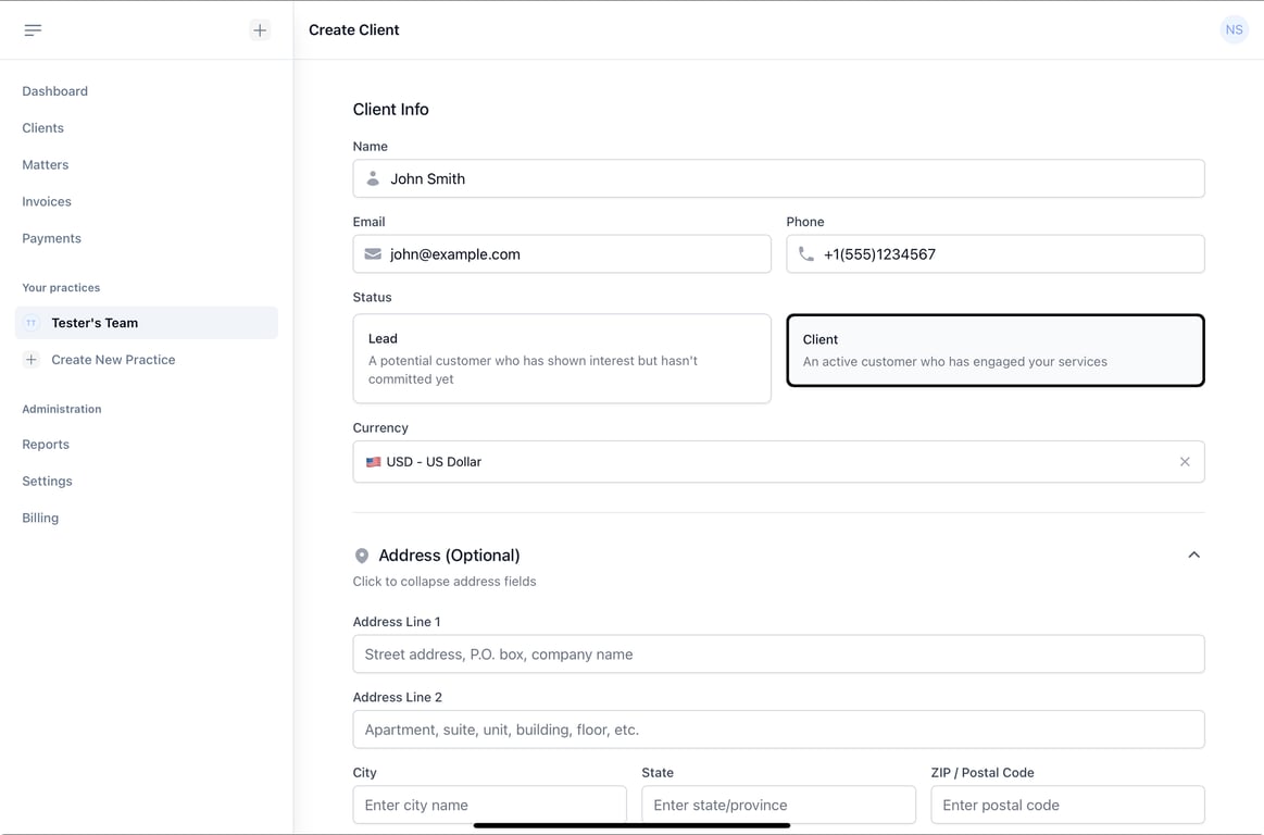 Create Client Interface