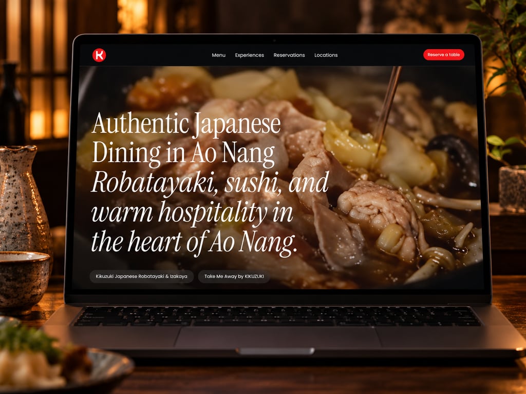 Kikuzuki’s restaurant website on a laptop