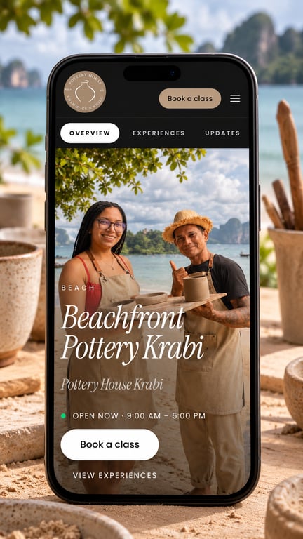 Beachfront Pottery Krabi’s website on a phone