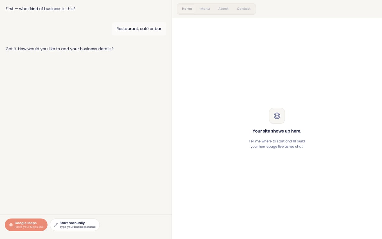 Choosing Google Maps or manual entry