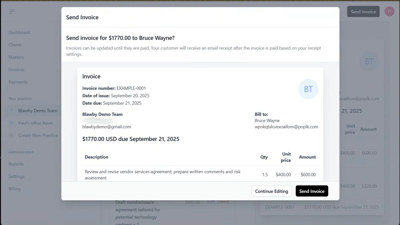 Send Invoice Interface