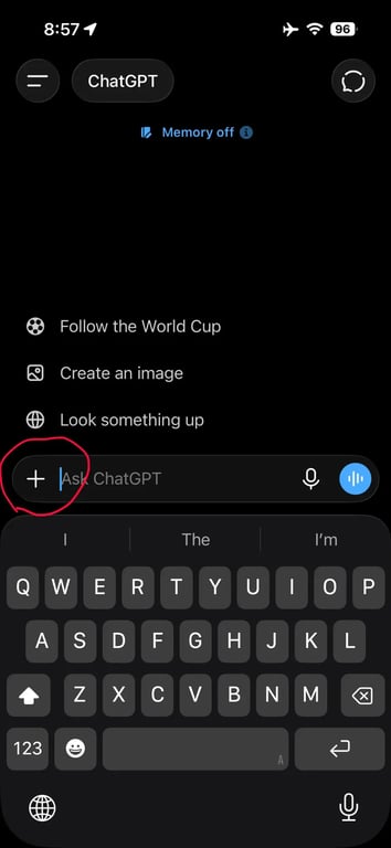 Plus button beside the ChatGPT message box